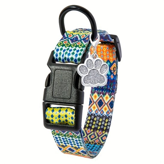 Customized Personalized Bohemian Style Dog Collar - Includes a Nameplate - Can Be Engraved with Name, Phone, ID, Etc., Easy to Tighten And Quick Release, Safe for Daily Use - Suitable for Medium, Small, And Large Dogs
