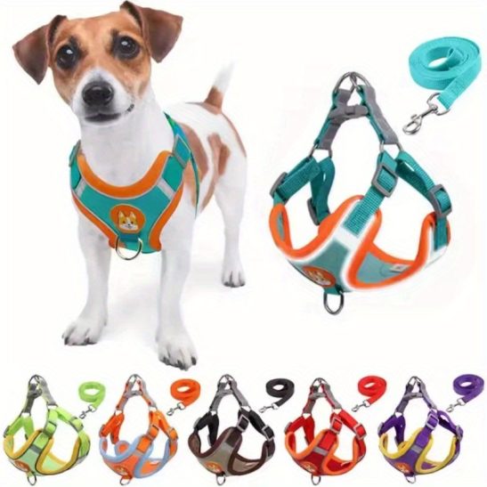 Adjustable Harness And Leash Set for Small to Medium Dogs, Featuring a Reflective Vest And Chest Strap for Outdoor Walks, Without Battery