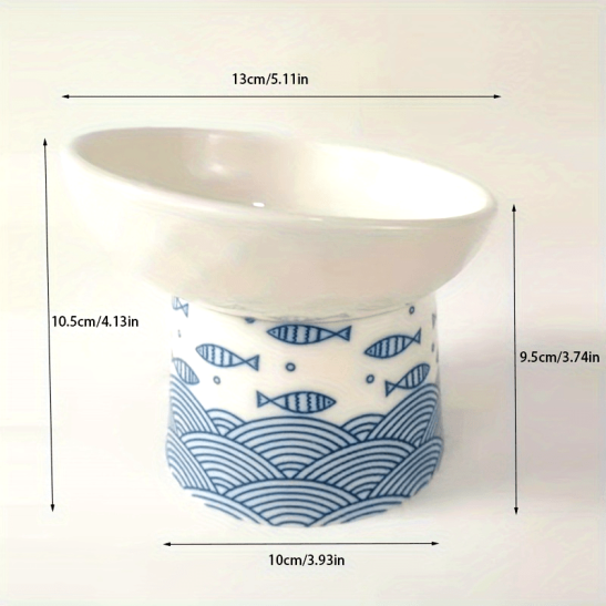 Elevated Cat Bowl, Ceramic with Raised And Slanted Water Bowl, Designed to Prevent Vomiting And Protect Pets' Spinal Discs, Suitable for Small Dogs, Flat-Faced Cats, And Kittens