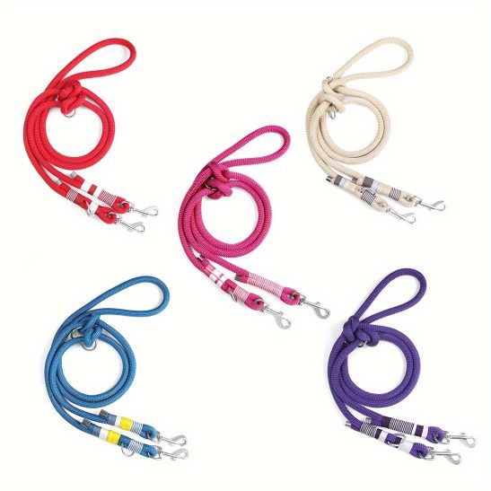 A Handcrafted Multi-Functional Pet Leash for Dog Training, Featuring Dual Clips to Walk Two Dogs And Allowing Hands-Free Running