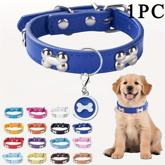 Personalized Faux Leather Dog Collar for Pets, Featuring an Adjustable Safety Strap And a Nameplate That Can Be Custom Engraved with Your Pet'S Name And Address
