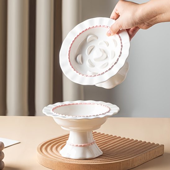 Cat Bowl Ceramic Dog Food Bowl High Leg Anti-Choking Anti-Knocking Neck Guard Pet Bowl Cute Cream Cat Rice Bowl Drinking Bowl