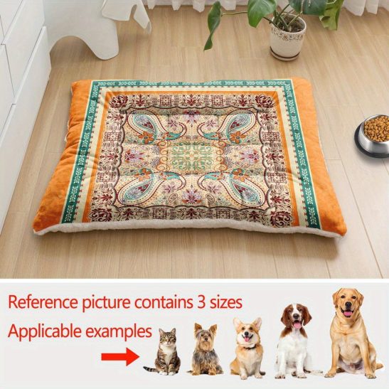 Oversized Plush Dog Bed Sofa, Ethnic Style Geometry Printing Dog Crate Pad, Machine Washable Dog Bed, kennel Pad Mat, Suitable for Small Dogs, Medium Dogs, Large Dogs, Soft, Breathable Thick Polyester Pet Mat