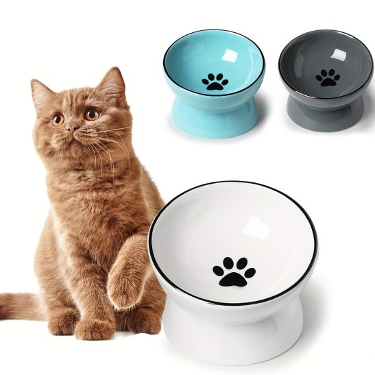 A Ceramic Raised Cat Or Small Dog Bowl, Suitable for Food Or Water, Measuring 5.3 Inches And Holding 10 Ounces